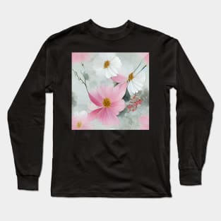 Pink Cosmos Floral Chiyogami Pattern Long Sleeve T-Shirt